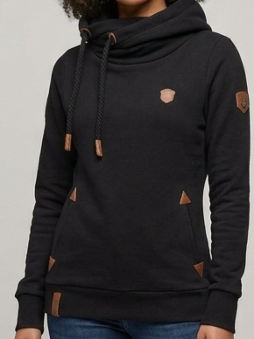 Naketano sz Medium black cowl neck Hoodie with Leather emblems throughout